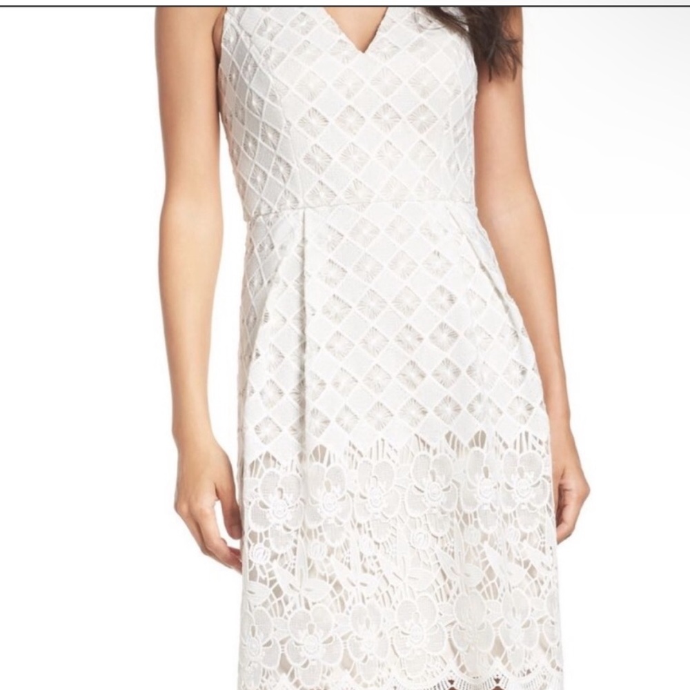 New Adrianna Papell White Lace Fit an Flare Dress